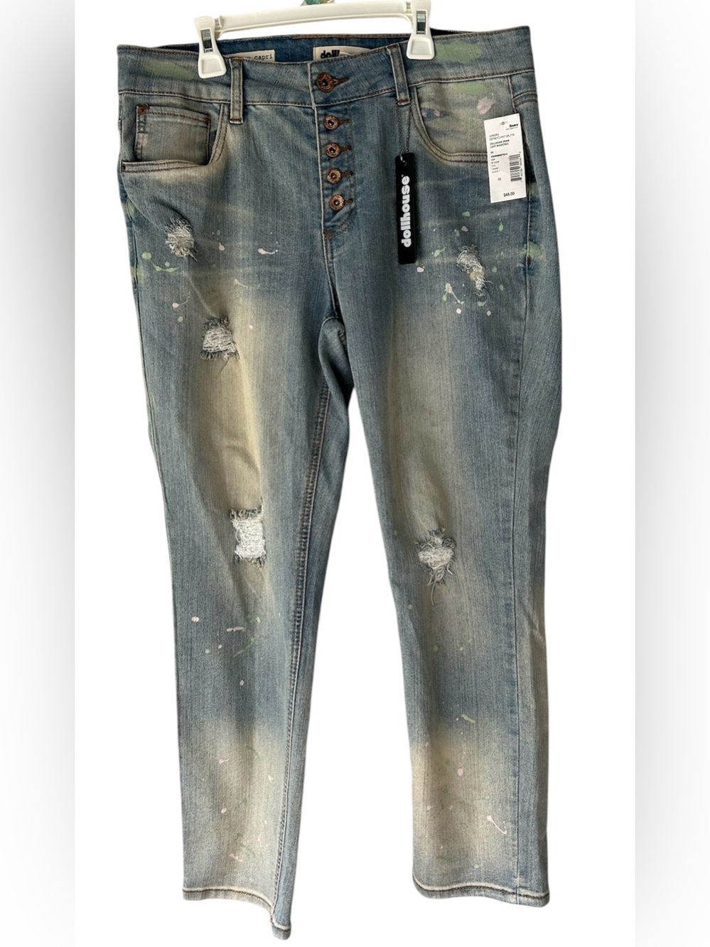 Dollhouse Juniors sz 15 Y2K Thrashed Grunge lightwash denim Blue Boho Jeans